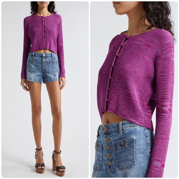 New! RAMY BROOK Angeline Ribbed Pink/ Purple Space Dye Cardigan 💜 XS NWT! - Picture 1 of 14